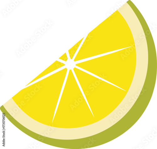 A bright yellow slice of citrus fruit, possibly a lemon or orange, isolated on a white background