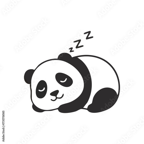 Adorable Panda Resting Zzz. A sweet giant bear is deeply slumbering, conveying serenity and peaceful dreams. This charming cartoon highlights relaxation and well-being.