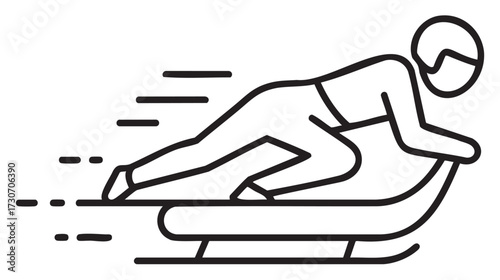 Line art of bobsleigh racer in helmet gliding on sled - stock vector