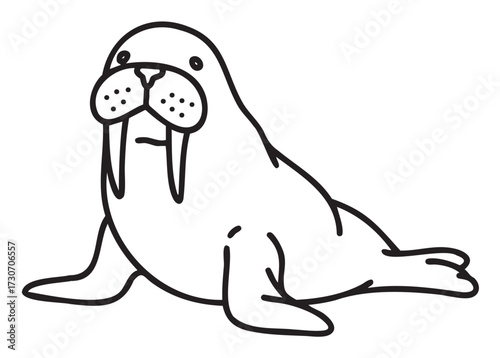 Illustration of a cartoon walrus with tusks and whiskers - stock vector