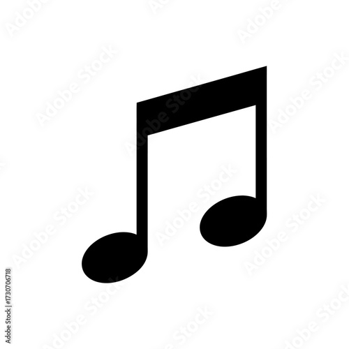 Black musical note on a white background, representing music or sound.