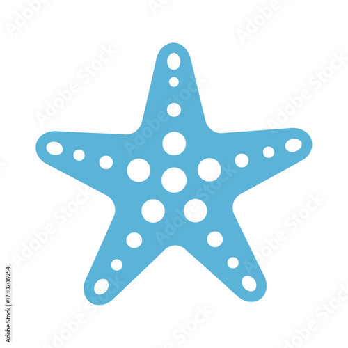 Illustration of a blue starfish with white spots on a white background.