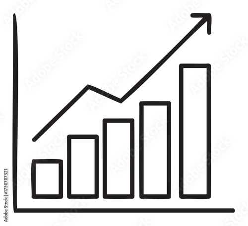 Hand-drawn rising financial bar graph with upward trend arrow - stock vector