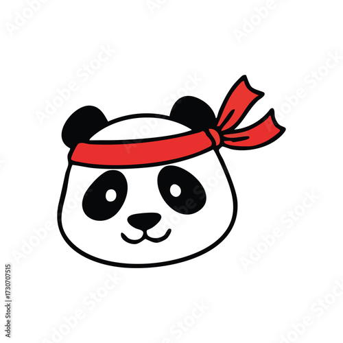 Cute Panda Martial Arts Headband. A delightful illustration of this charming bear, adorned with a bold crimson traditional band. It embodies a spirit of playful discipline and focused energy.