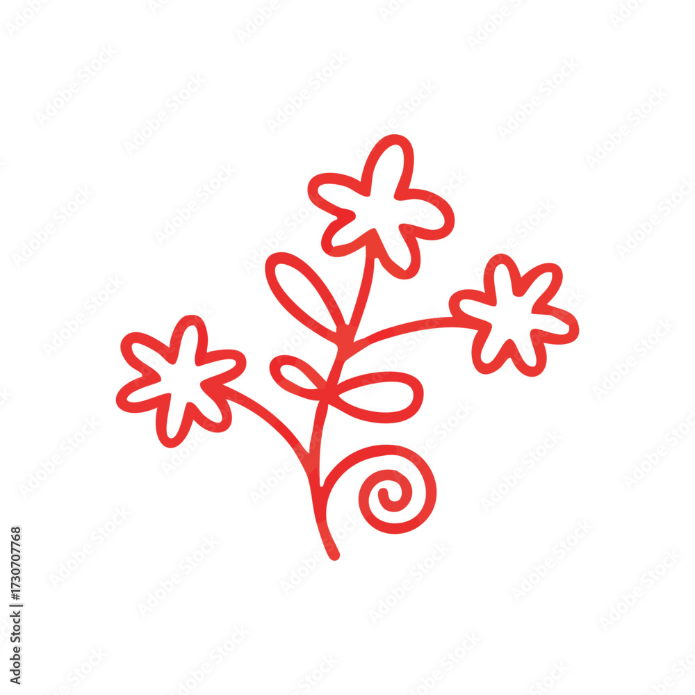 Obraz premium Whimsical Red Floral Design. A charming doodle featuring vivid scarlet blooms, ideal for conveying growth, simplicity, and joyous natural spirit in your creative works.