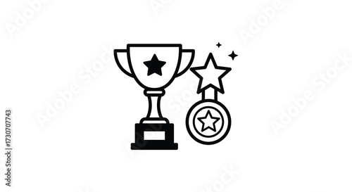 A trophy with a star and medal a winning achievement silhouette