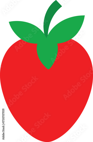 A vibrant red strawberry with green leaves and seeds, isolated on a white background, symbolizing freshness and summer