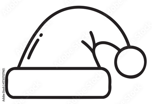 Simple line drawing of santa hat with pom-pom and brim - stock vector