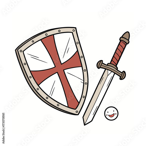 Medieval knights templar shield and sword symbols of courage and honor isolated on transparent background