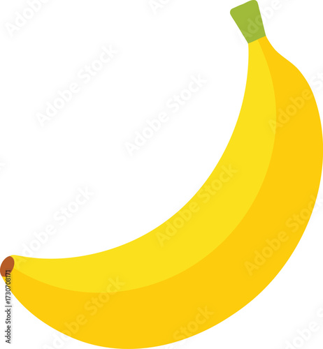 A single ripe yellow banana isolated on a white background, perfect for healthy eating and foodrelated designs