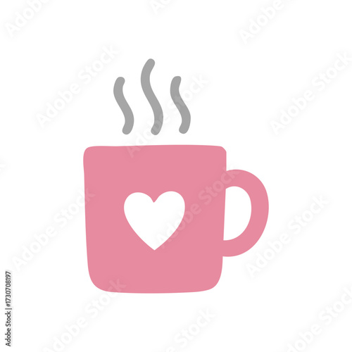 Warm Pink Heart Coffee Cup Icon. This adorable graphic depicts a hot beverage vessel with a loving motif, radiating warmth and tenderness. Ideal for cozy designs.