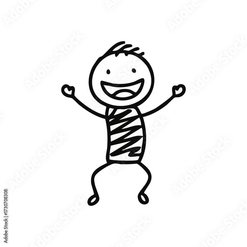 Joyful Doodle Character. A cheerful hand-drawn animation expresses absolute delight and a victorious mood. This simple representation conveys uninhibited enthusiasm and innocent happiness.