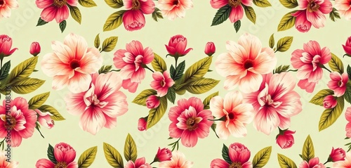 Elegant vintage floral vector banner, seamless repeat pattern with blooming flowers and leaves,  design,  vector illustration