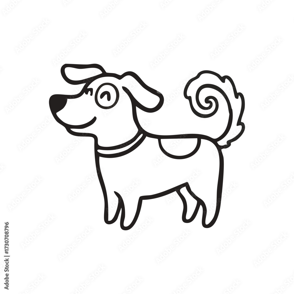 Fototapeta premium Happy Cartoon Dog Illustrates Joy. This cheerful monochrome artwork depicts a delightful canine companion, conveying playful spirit and innocence for creative projects.
