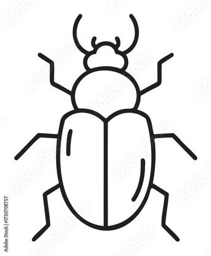 Black and white line art of beetle with antennae and legs - stock vector