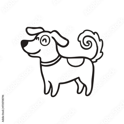 Happy Cartoon Dog Illustrates Joy. This cheerful monochrome artwork depicts a delightful canine companion, conveying playful spirit and innocence for creative projects.