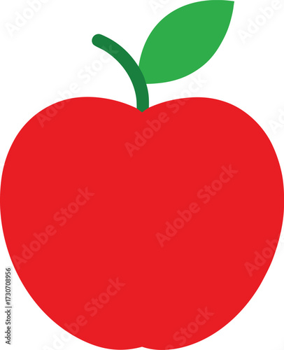 A single red apple with a stem and leaf, isolated on white background