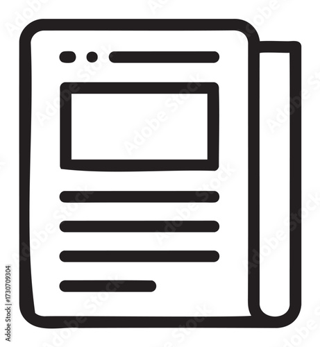 Simple black and white newspaper icon with folded edge design - stock vector