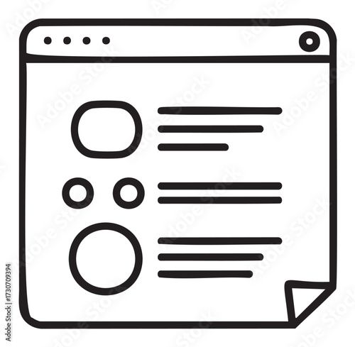 Simple doodle of web browser with icons and text elements - stock vector