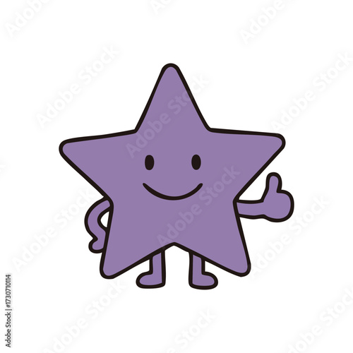 Smiling Star Gives Thumbs Up. A jovial lavender celestial being shows agreement and high quality. Ideal for accolades, ratings, or positive reinforcement.