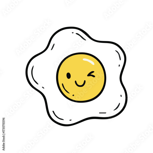 Cheerful Winking Fried Egg Icon. This delightful doodle features a smiling morning meal, radiating pure happiness. Its playful expression suggests a pleasant day or a fun culinary treat.