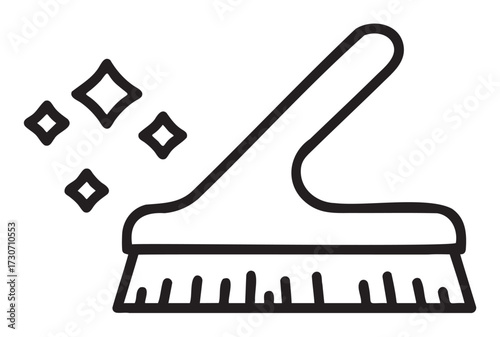 Outline icon of cleaning brush with sparkles for tidiness and hygiene concepts - stock vector