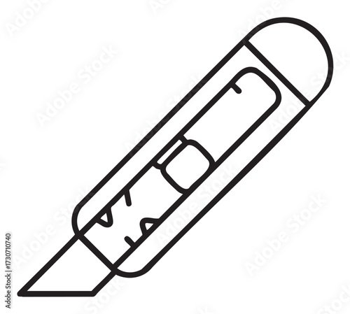 Black and white illustration of a box cutter with retractable blade - stock vector