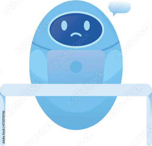 Sad Robot Working at Desk