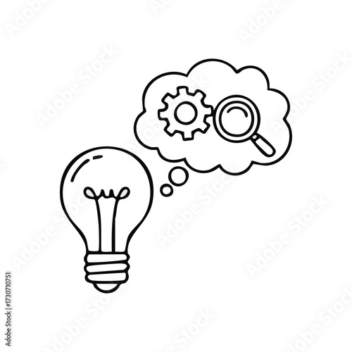 Idea Strategy Research Development. This illustration symbolizes innovative thought, analytical investigation, and systematic improvement. It depicts the journey from concept generation to finding.