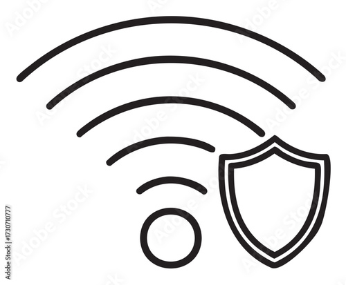 Wi-fi signal with security shield icon representing secure internet connection - stock vector