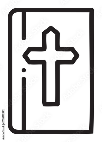 Simple outline of religious book with cross symbol on cover - stock vector
