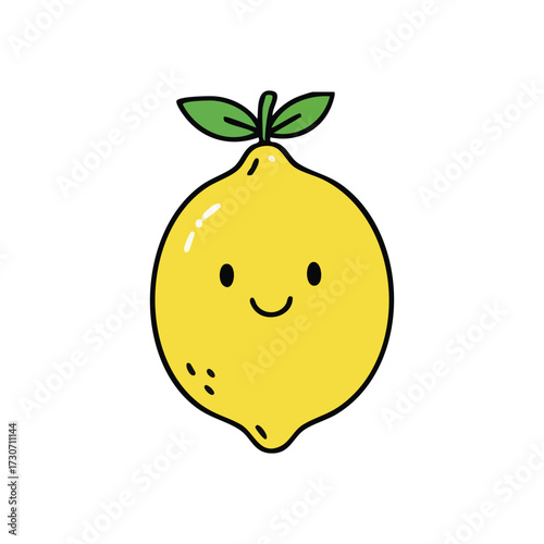 Cute Smiling Lemon Character Art. This playful citrus illustration radiates happiness and freshness. Its cheerful expression symbolizes zest for life, health, and sunny vibes.