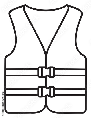 Black and white outline of life vest with two buckles - stock vector
