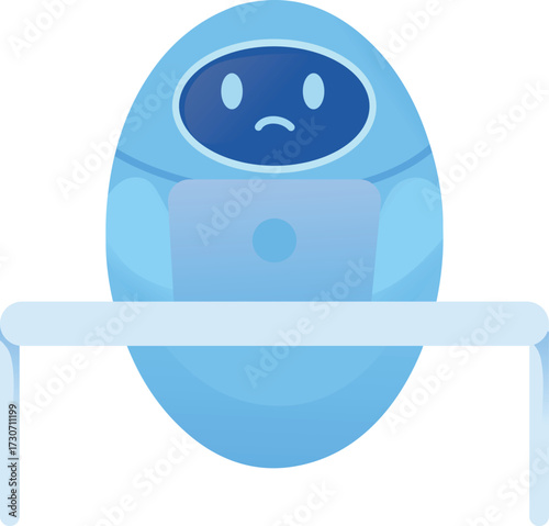 Sad Robot Working at Desk Illustration