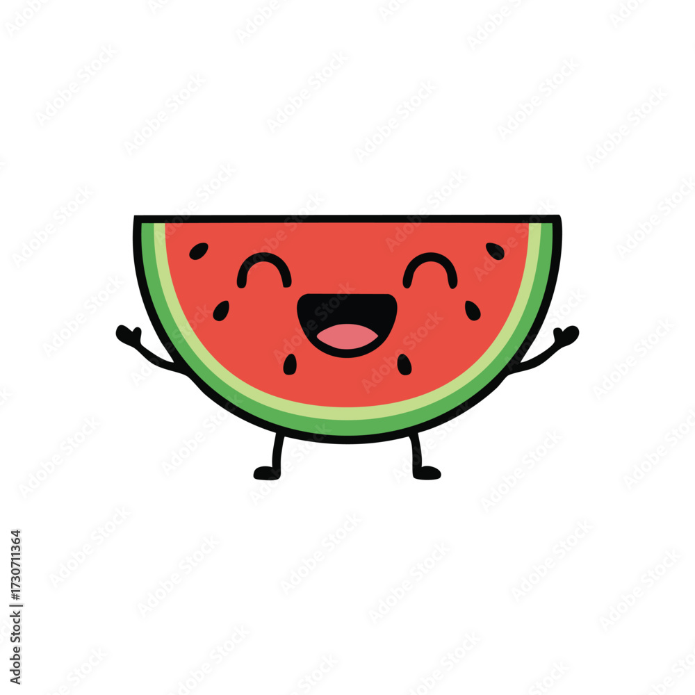 Fototapeta premium Smiling Summer Fruit Mascot Graphic. This delightful animated produce embodies happiness and fresh flavor. Perfect for themes of warmth, health, and children's content.