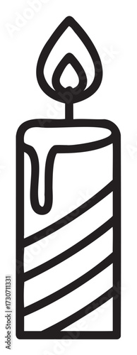 Striped candle with flame line art illustration - stock vector