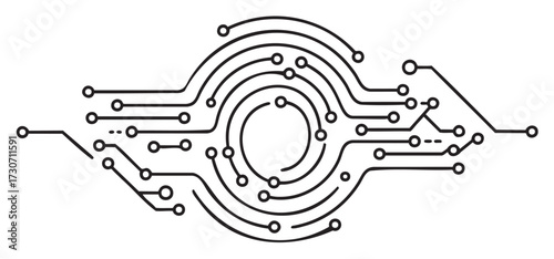 Abstract circular circuit design with interconnected lines and nodes - stock vector