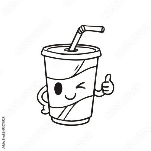Joyful Drink Cup Mascot Illustration. This whimsical cartoon beverage container gives a positive affirmation. It represents satisfaction, approval, and a delightful experience.