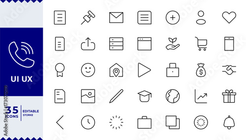 UI UX Line Icon Set Modern Minimal Outline Interface Symbols,Web and App UI UX,User Interface and Experience Icons