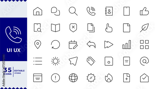 UI UX Line Icon Set Modern Minimal Outline Interface Symbols,Web and App UI UX,User Interface and Experience Icons