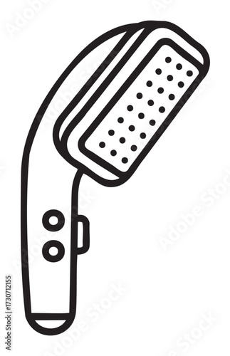 Line art shower head with buttons and water holes - stock vector