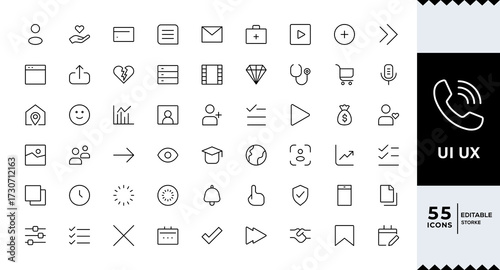UI UX Line Icon Set Modern Minimal Outline Interface Symbols,Web and App UI UX,User Interface and Experience Icons
