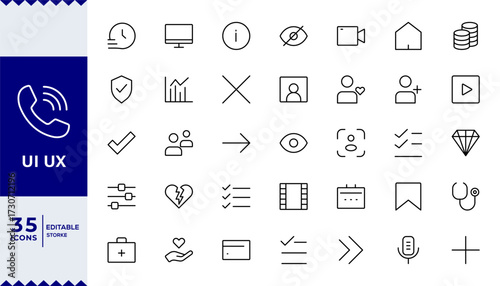 UI UX Line Icon Set Modern Minimal Outline Interface Symbols,Web and App UI UX,User Interface and Experience Icons