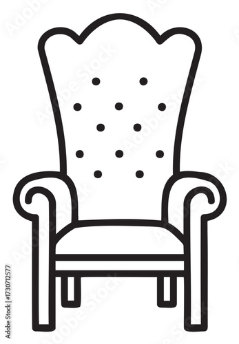 Elegant high back armchair line drawing with button detail - stock vector