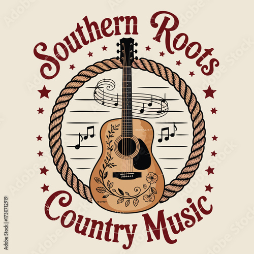 Western Cowgirl Music Festival Graphic,  Vintage Retro T-Shirt Print with Cowboy Song Typography, Rose Illustration, and Country Culture Artwork for Stickers, Apparel, and American Western Fashion Des