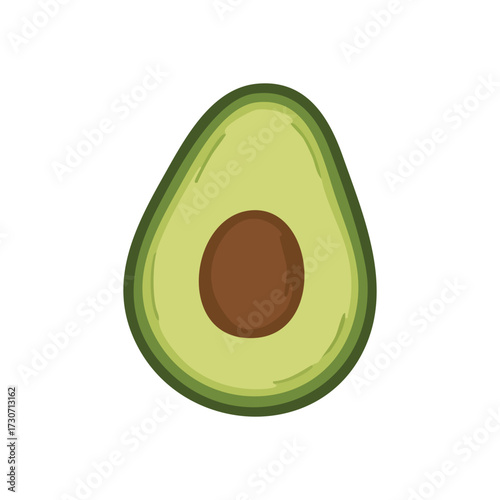 Fresh Avocado Half Illustration. Vibrant ripe fruit graphic showcasing its inner flesh and seed. Symbolizes wholesome diet, natural health, and delicious eating.