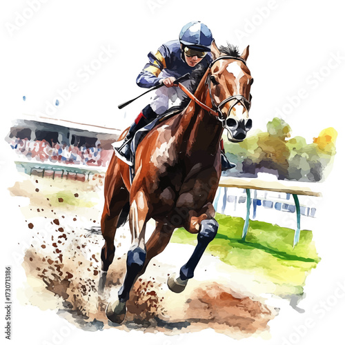 watercolor vector of Mongolian Horse Racing, isolated on a white background.