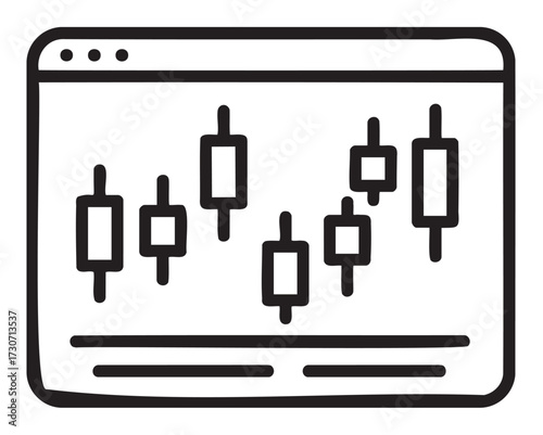 Line drawing of candle chart on computer screen for financial markets analysis - stock vector