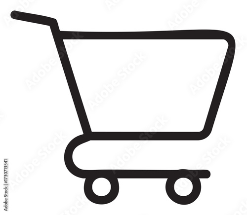 Black shopping cart icon with wheels and handle on white background - stock vector