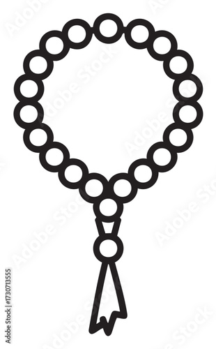 Monochrome outline of prayer rosary beads with tassel - stock vector